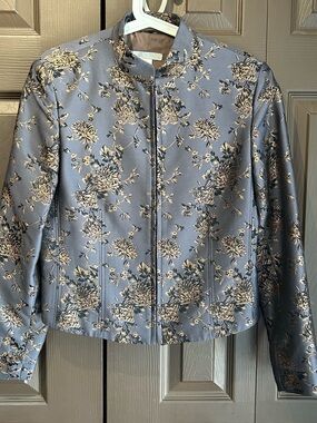 🇬🇧 KS Selection Floral Jacquard Jacket - Slate Gray & Gold